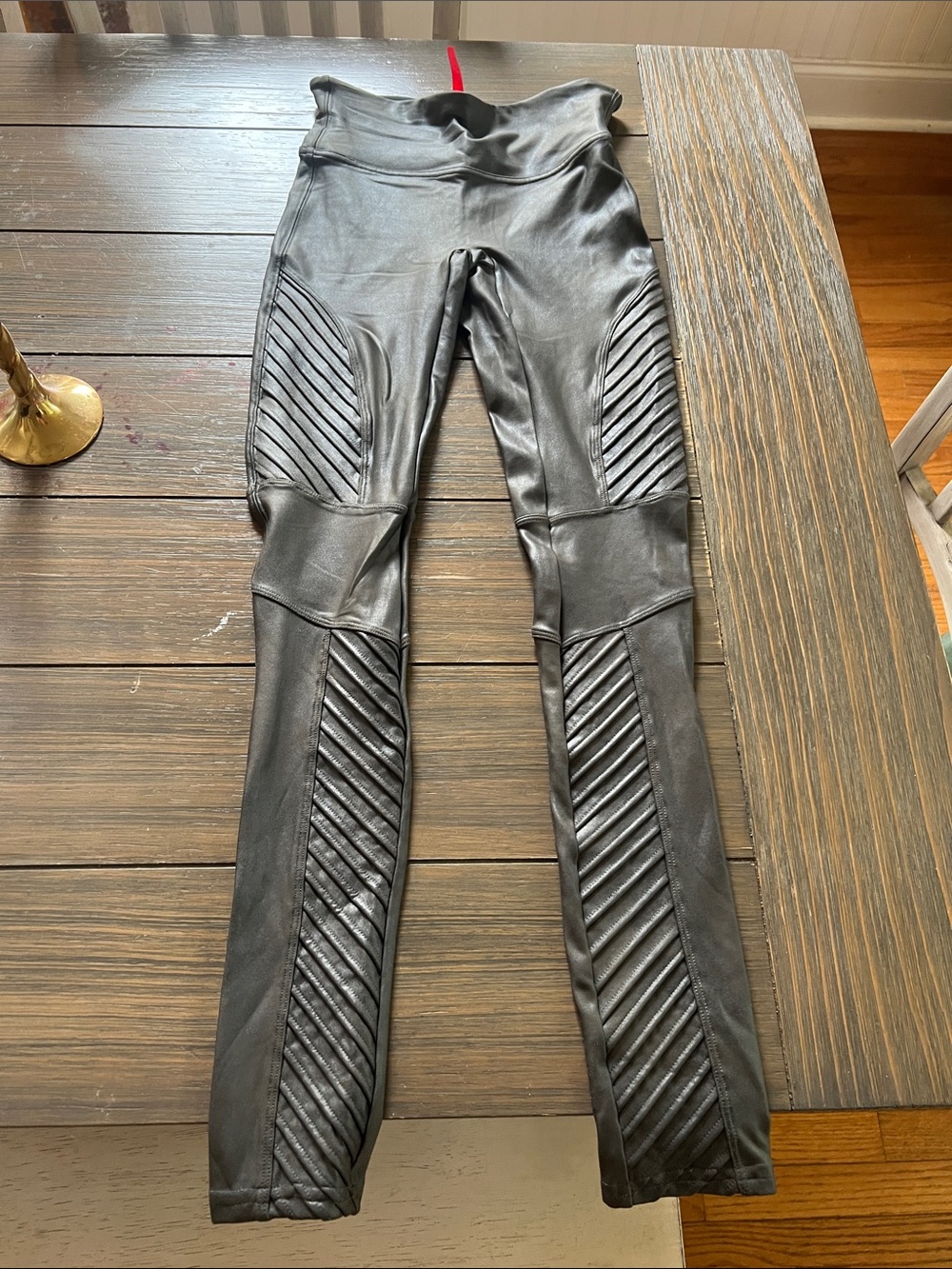 SPANX Black Faux Leather Moto-Style Leggings